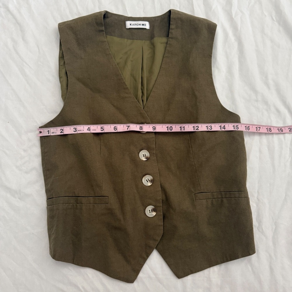 Katch Me Womens Olive Green Linen Blend Vest S Coastal Grandmother Earthy - Picture 5 of 7